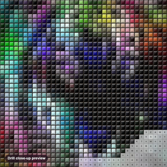 Close-up preview of the Colorful Neon Tiger diamond painting with square 5D drills and printed canvas symbols