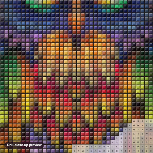 Close-up preview of the Colorful Owl diamond painting with square 5D drills and printed canvas symbols