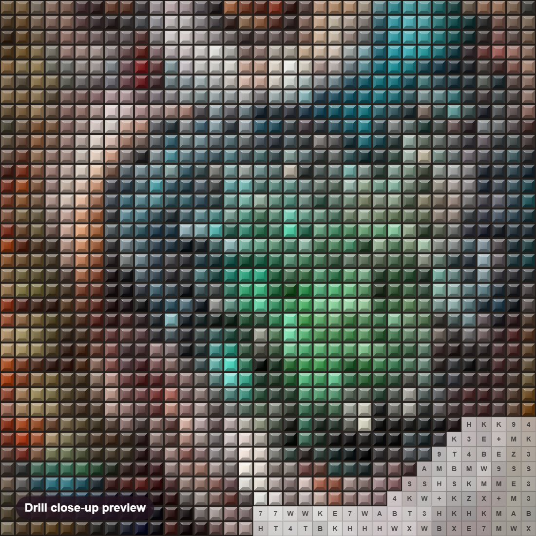 Close-up preview of the Colorful Owl diamond painting with square 5D drills and printed canvas symbols