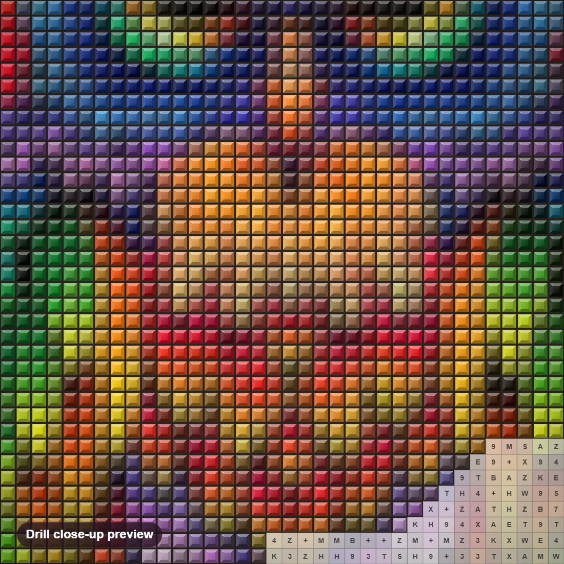 Close-up preview of the Colorful Owl diamond painting with square 5D drills and printed canvas symbols