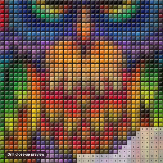 Close-up preview of the Colorful Owl diamond painting with square 5D drills and printed canvas symbols
