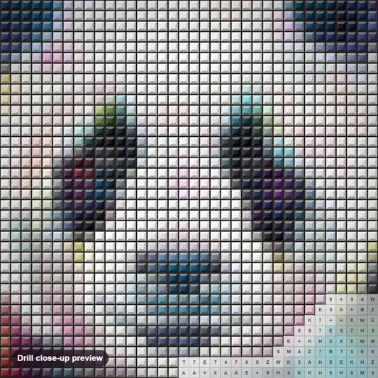 Close-up preview of the Colorful Panda diamond painting with square 5D drills and printed canvas symbols