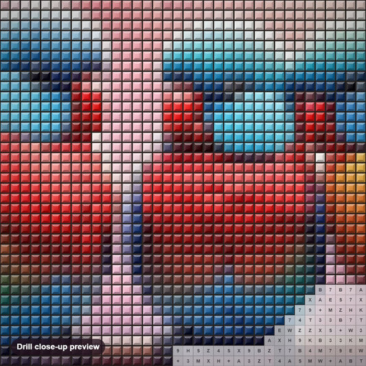 Close-up preview of the Colorful Parrots on a Branch diamond painting with square 5D drills and printed canvas symbols
