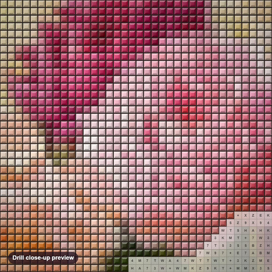 Close-up preview of the Colorful Peony Flower diamond painting with square 5D drills and printed canvas symbols