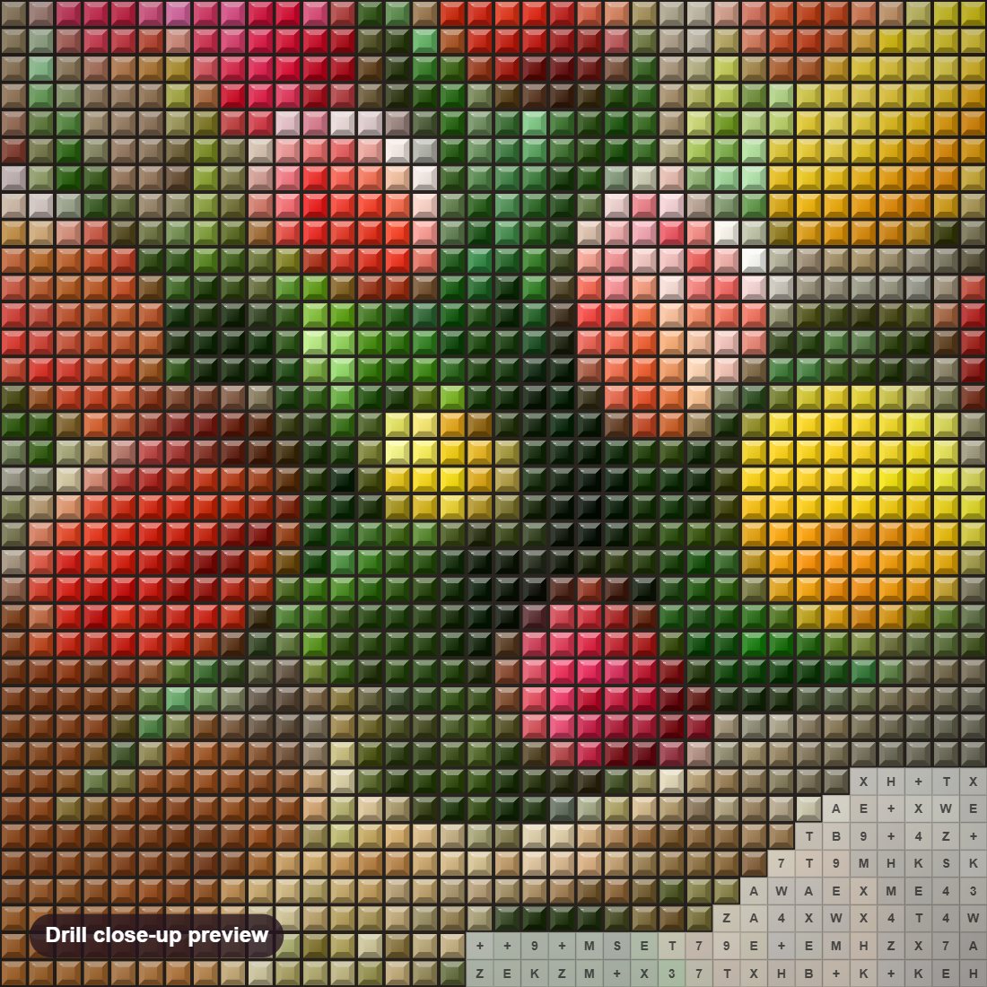 Close-up preview of the Colorful Tulips diamond painting with square 5D drills and printed canvas symbols