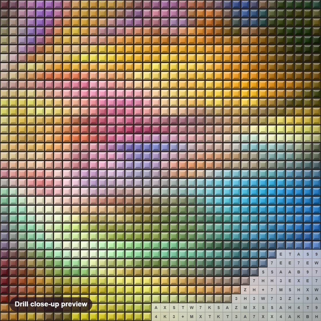 Close-up preview of the Colorful Universe diamond painting with square 5D drills and printed canvas symbols