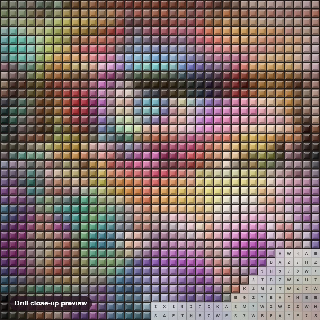 Close-up preview of the Colorful Van diamond painting with square 5D drills and printed canvas symbols