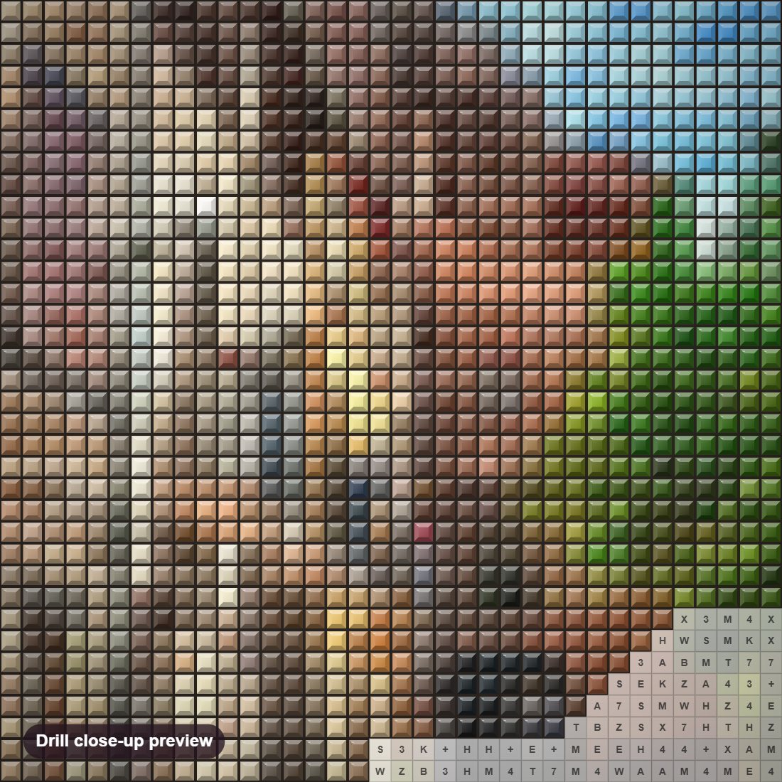 Close-up preview of the Colorful Village Street diamond painting with square 5D drills and printed canvas symbols