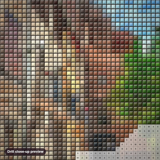 Close-up preview of the Colorful Village Street diamond painting with square 5D drills and printed canvas symbols