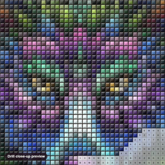 Close-up preview of the Colorful Wolf diamond painting with square 5D drills and printed canvas symbols