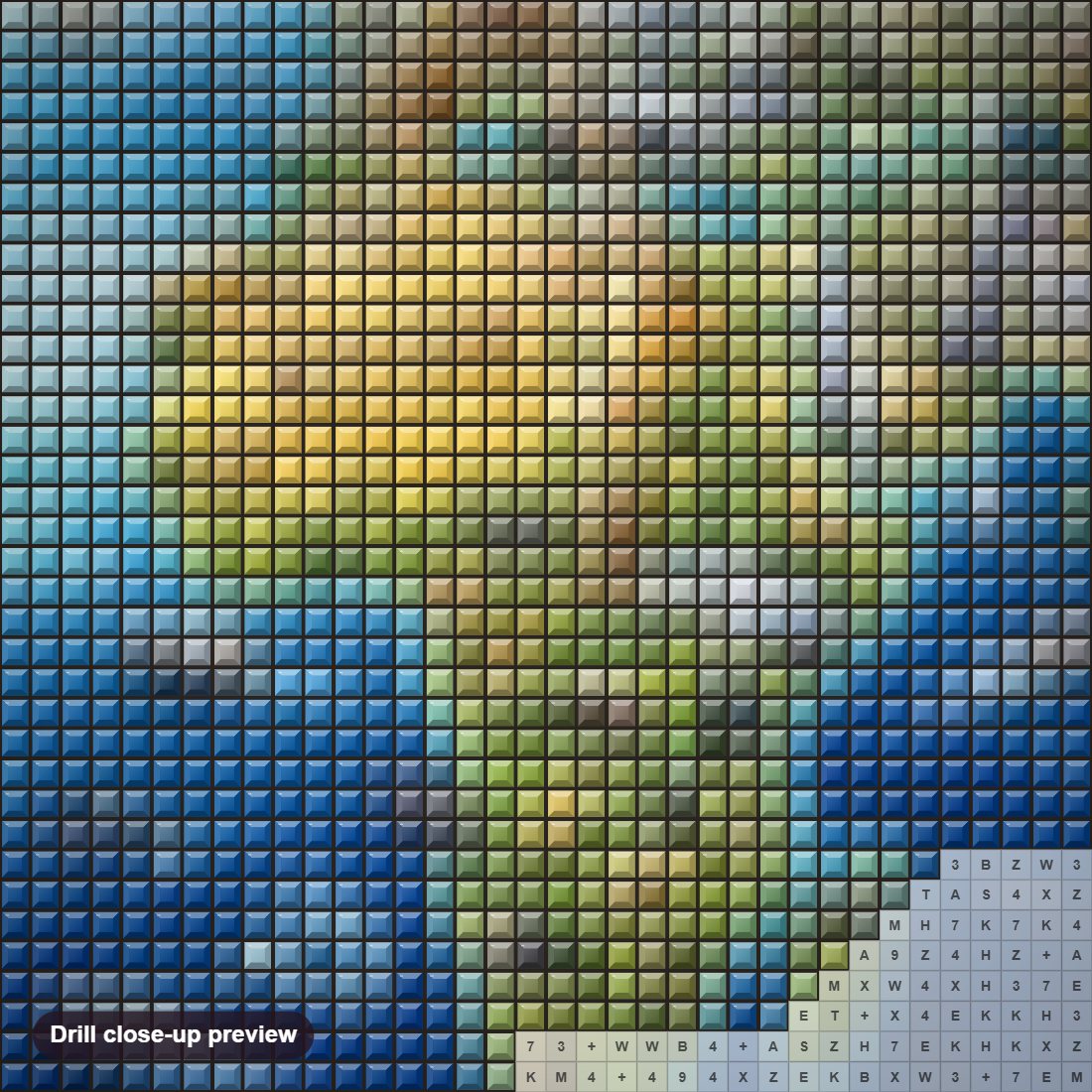 Close-up preview of the Colorful World Map View diamond painting with square 5D drills and printed canvas symbols