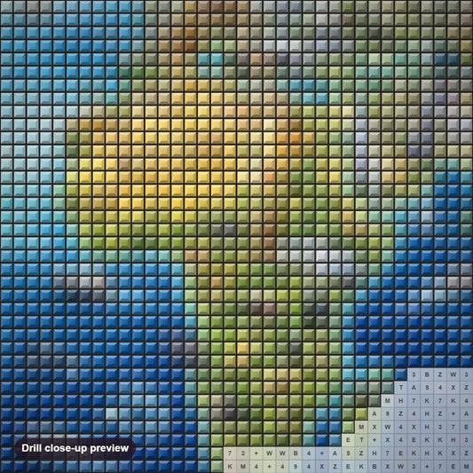 Close-up preview of the Colorful World Map View diamond painting with square 5D drills and printed canvas symbols