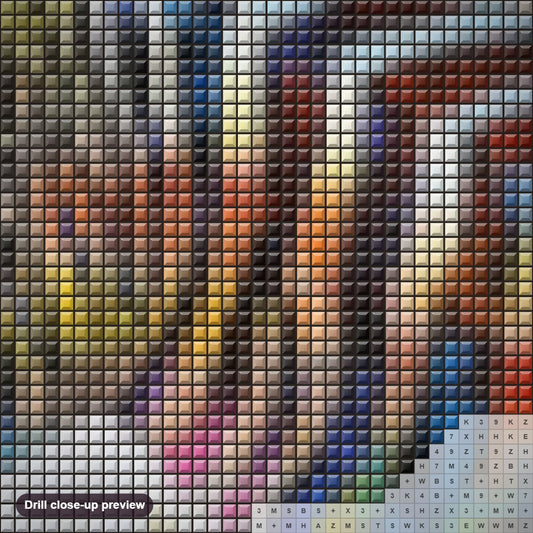 Close-up preview of the Colorful Zebra diamond painting with square 5D drills and printed canvas symbols