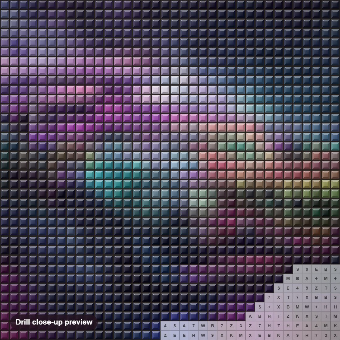 Close-up preview of the Colorful Monster Car diamond painting with square 5D drills and printed canvas symbols