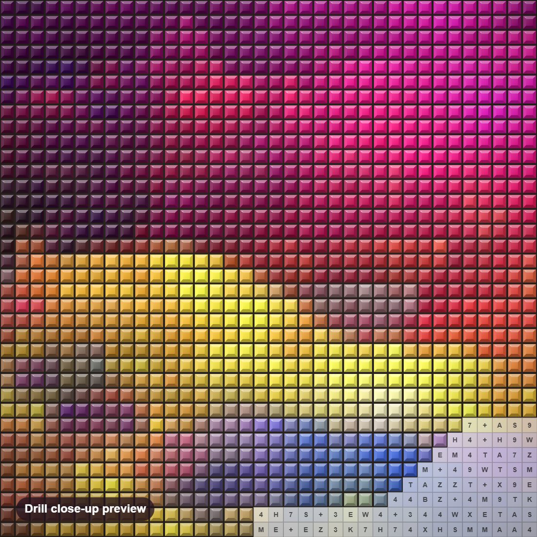 Close-up preview of the Colors Explosion diamond painting with square 5D drills and printed canvas symbols