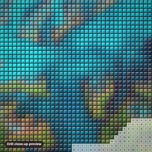 Close-up preview of the World of Change: Columbia Glacier, Alaska diamond painting with square 5D drills and printed canvas symbols