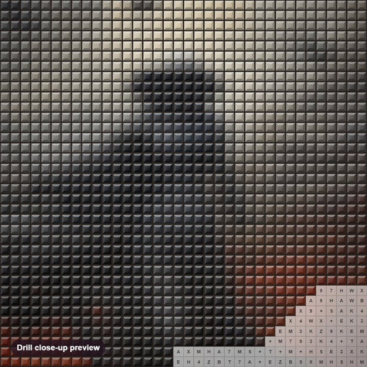 Close-up preview of the Coming Out of Darkness diamond painting with square 5D drills and printed canvas symbols