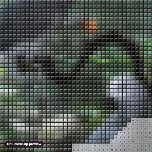 Close-up preview of the Congo African Grey Parrots diamond painting with square 5D drills and printed canvas symbols