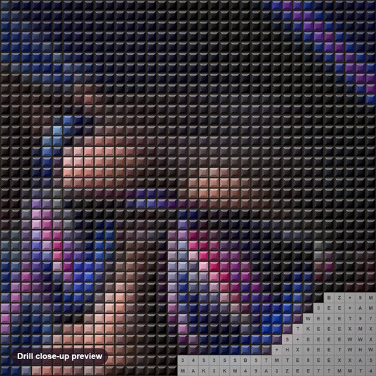 Close-up preview of the Cool Dj Monkey diamond painting with square 5D drills and printed canvas symbols