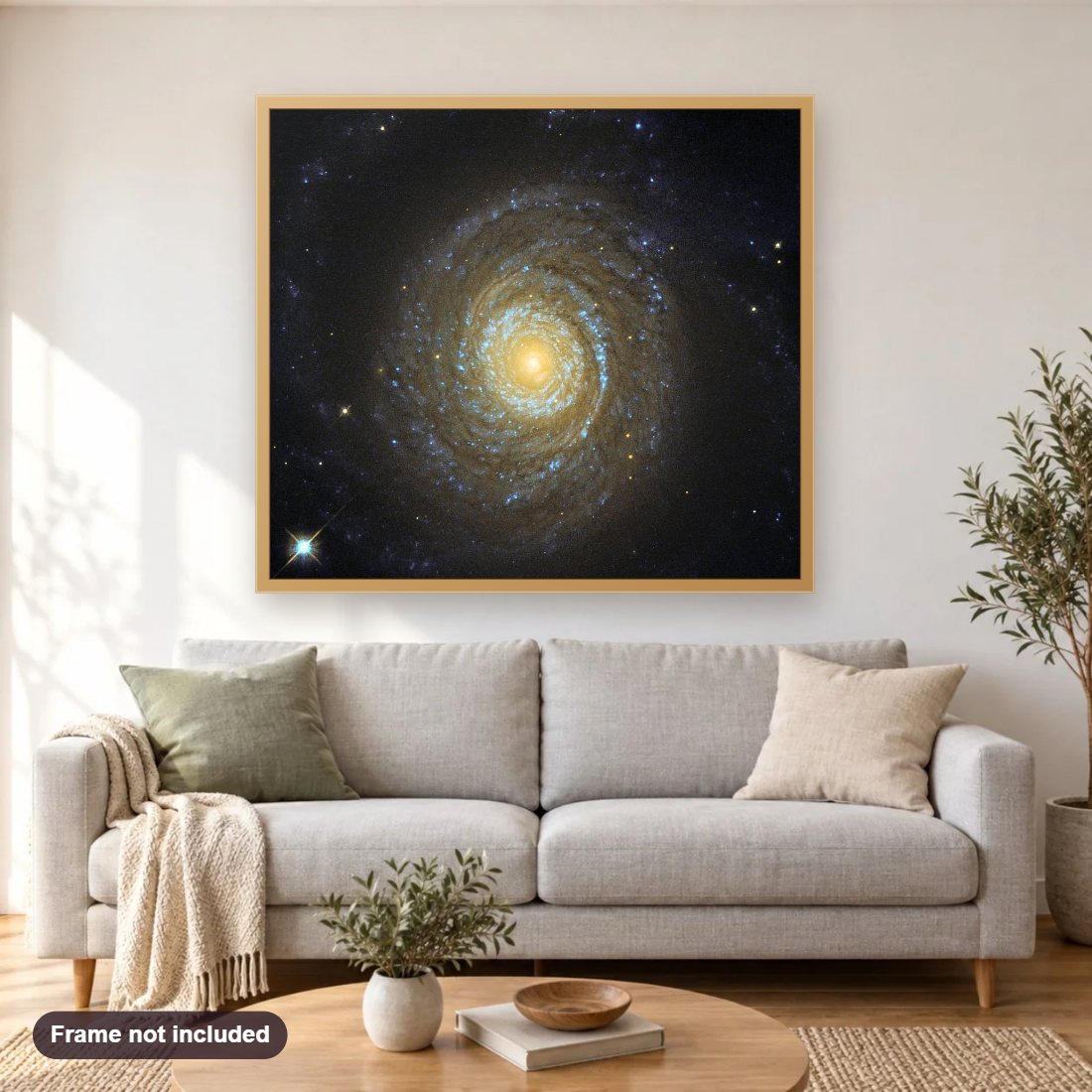 Cool Galaxy with a Hot Corona diamond painting shown framed on a living room wall above a sofa