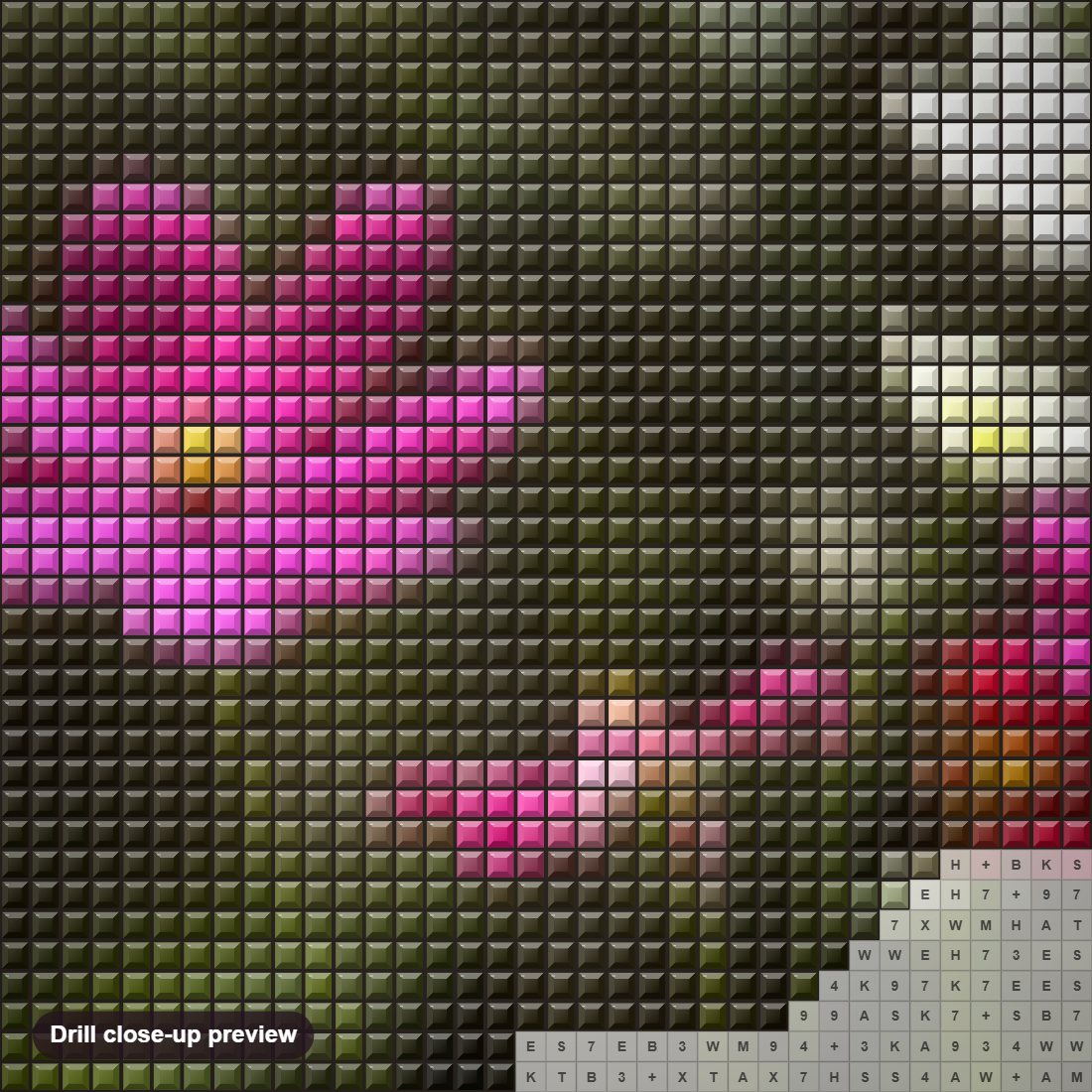 Close-up preview of the Cosmos Flowers diamond painting with square 5D drills and printed canvas symbols