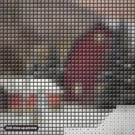Close-up preview of the Country Winter diamond painting with square 5D drills and printed canvas symbols