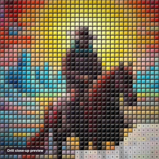 Close-up preview of the Cowboy in Fantasy World diamond painting with square 5D drills and printed canvas symbols