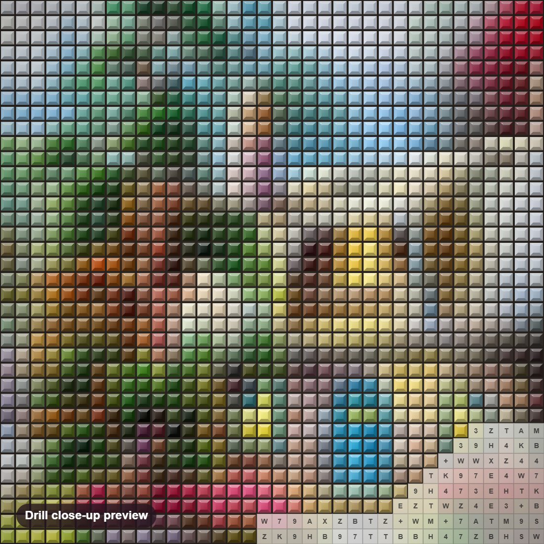 Close-up preview of the Cozy Cottage diamond painting with square 5D drills and printed canvas symbols