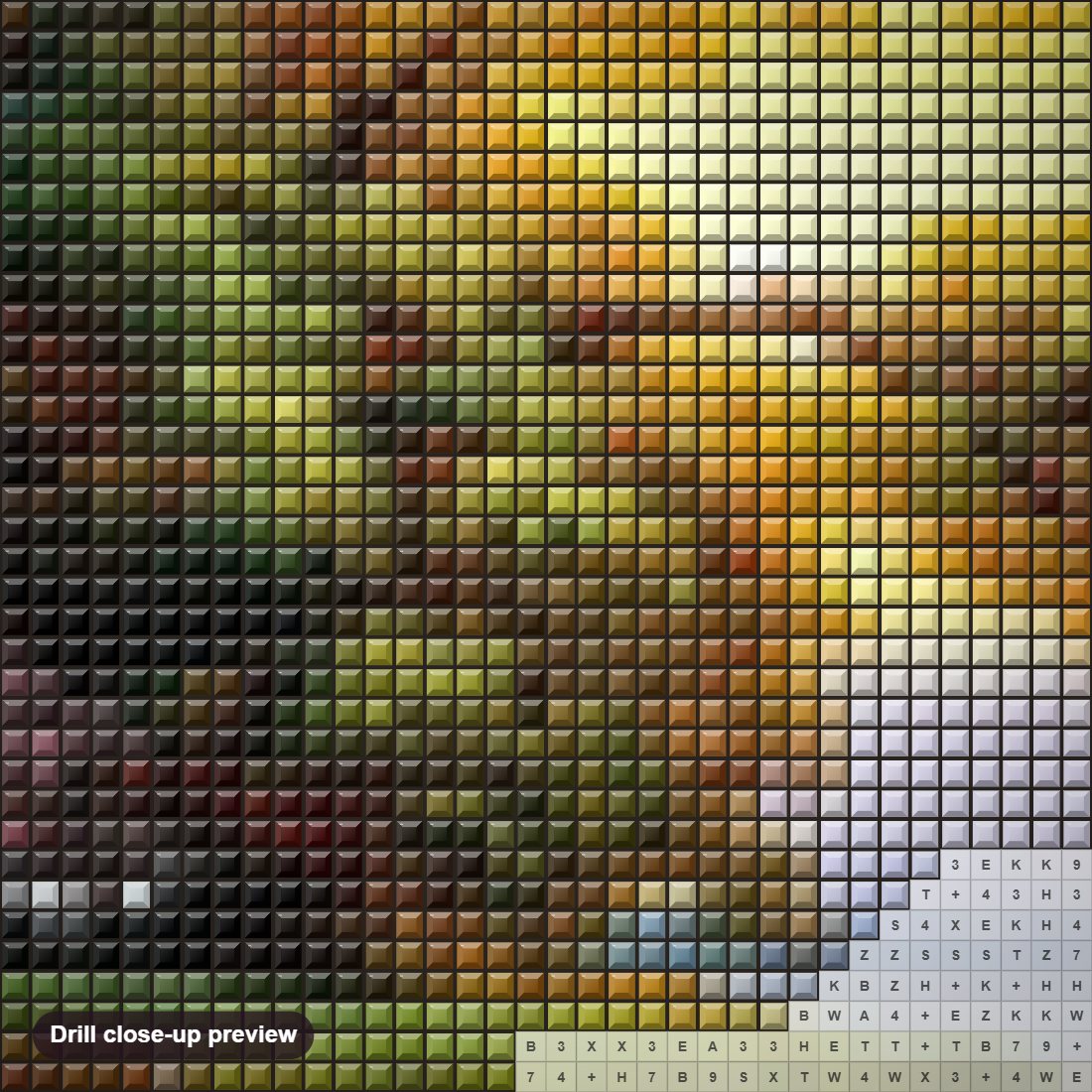 Close-up preview of the Cranes in the Lake diamond painting with square 5D drills and printed canvas symbols