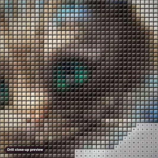 Close-up preview of the Creepy Cheshire Cat diamond painting with square 5D drills and printed canvas symbols