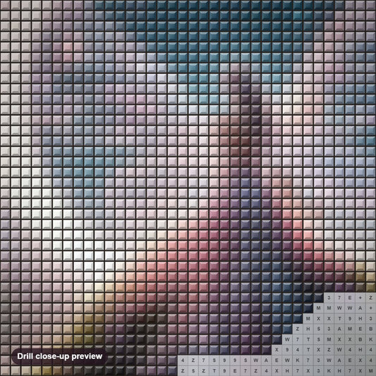Close-up preview of the Crescent Moon Fairy diamond painting with square 5D drills and printed canvas symbols