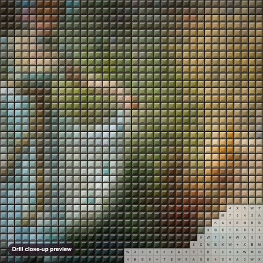 Close-up preview of the Crossing the Stream by Hans Zatzka diamond painting with square 5D drills and printed canvas symbols