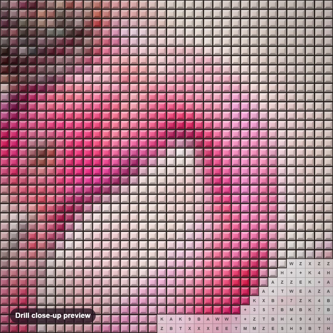 Close-up preview of the Crowned Flamingo diamond painting with square 5D drills and printed canvas symbols