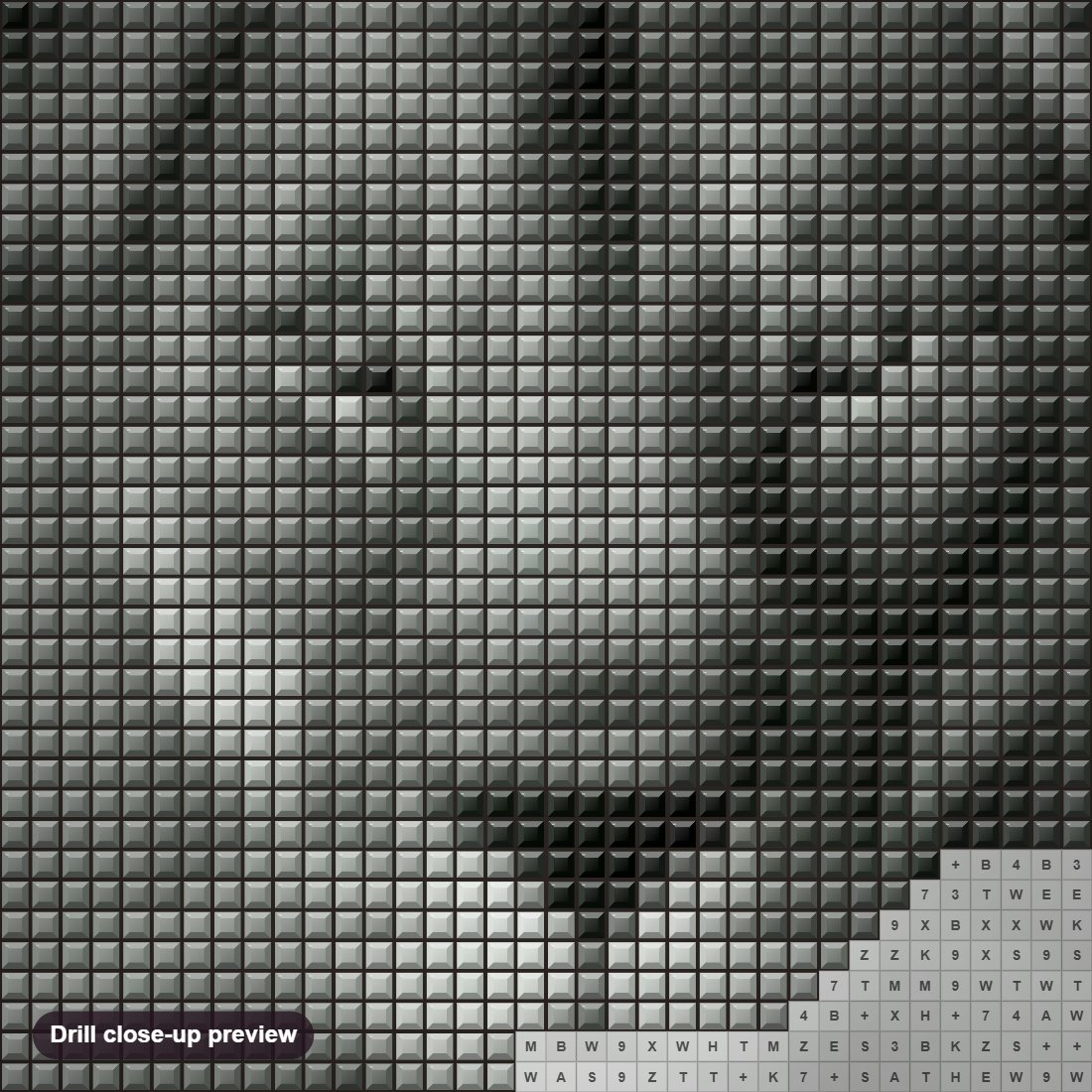 Close-up preview of the Crowned Lion diamond painting with square 5D drills and printed canvas symbols