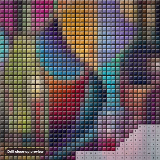 Close-up preview of the Curvismo Metal Art diamond painting with square 5D drills and printed canvas symbols