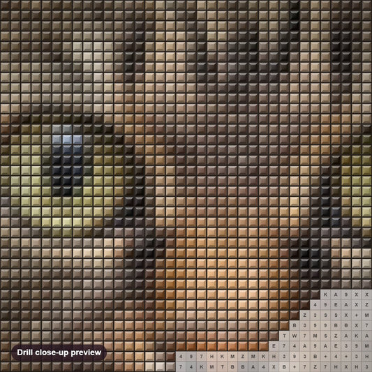 Close-up preview of the Cute Cat with Big Eyes diamond painting with square 5D drills and printed canvas symbols
