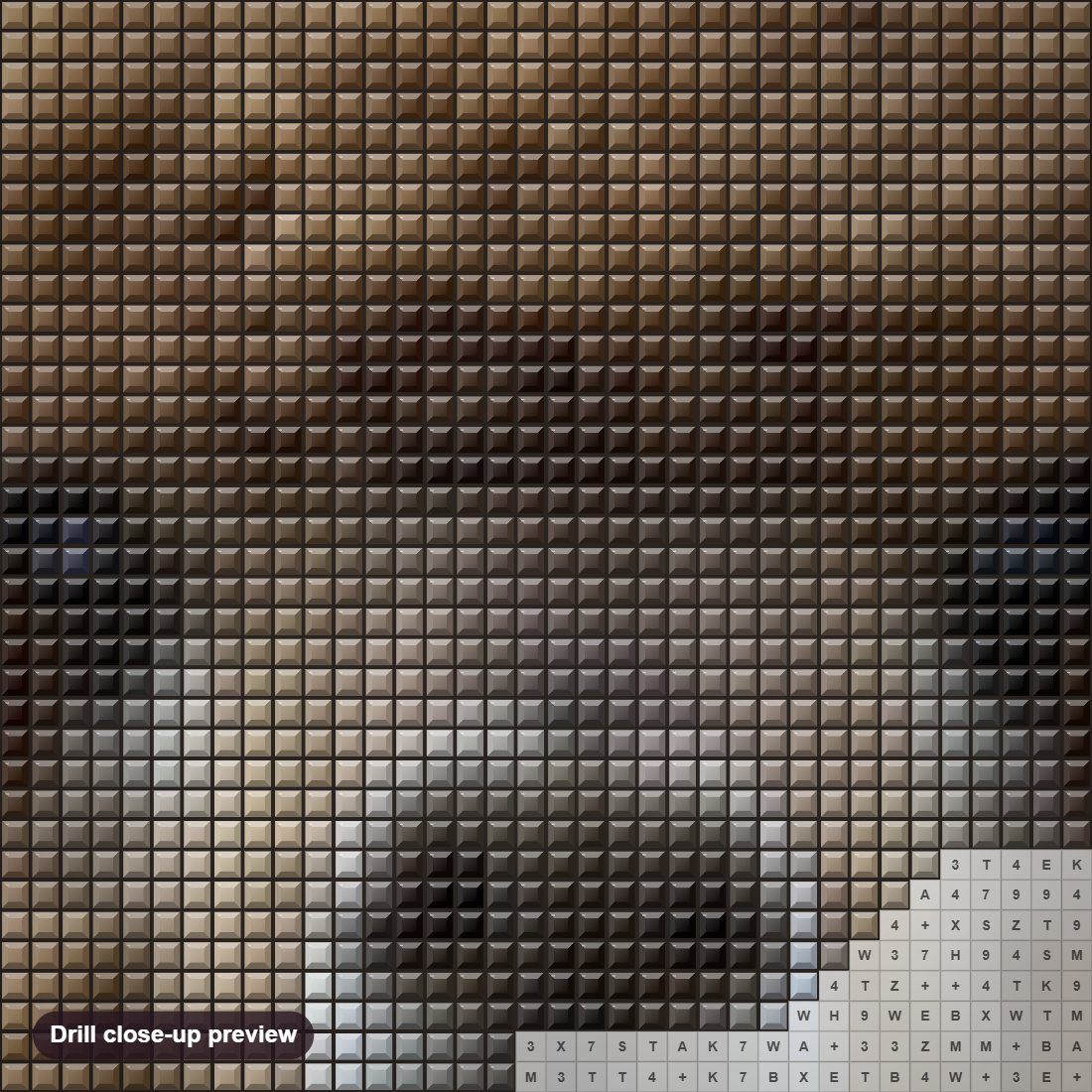 Close-up preview of the Cute Alpaca Baby Close up diamond painting with square 5D drills and printed canvas symbols
