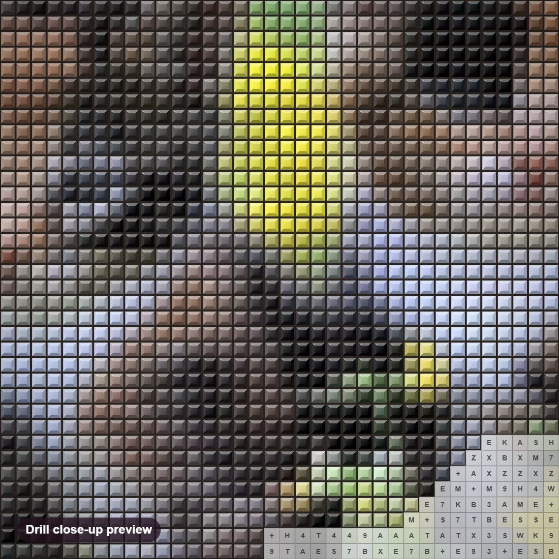 Close-up preview of the Cute Calico Kittens diamond painting with square 5D drills and printed canvas symbols