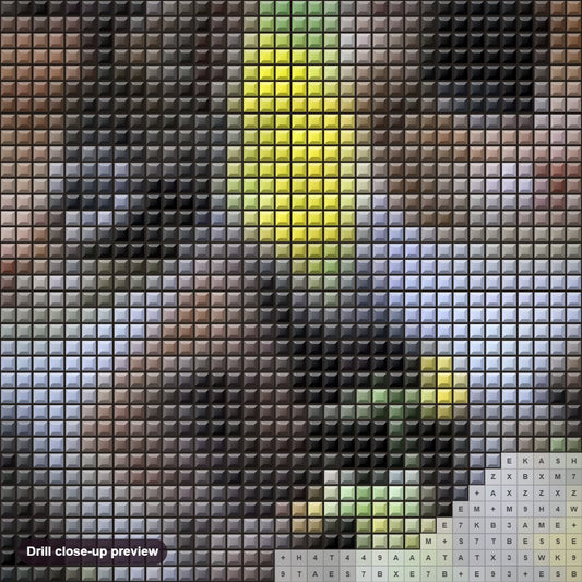 Close-up preview of the Cute Calico Kittens diamond painting with square 5D drills and printed canvas symbols