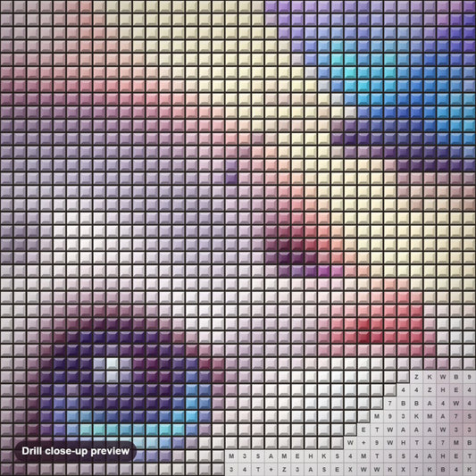Close-up preview of the Cute Cat & Butterfly diamond painting with square 5D drills and printed canvas symbols
