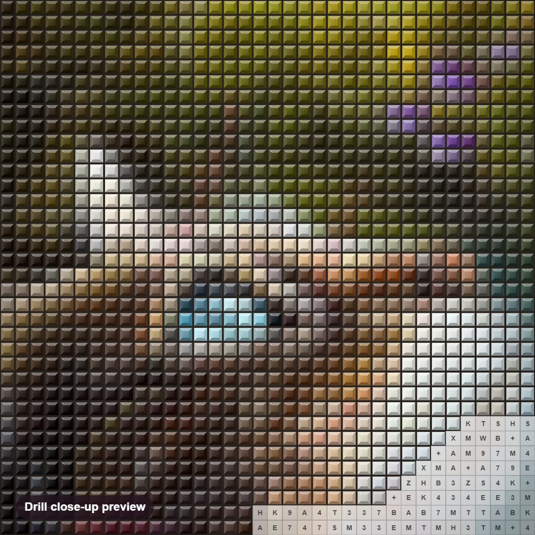 Close-up preview of the Cute Cat & Flower Petals diamond painting with square 5D drills and printed canvas symbols