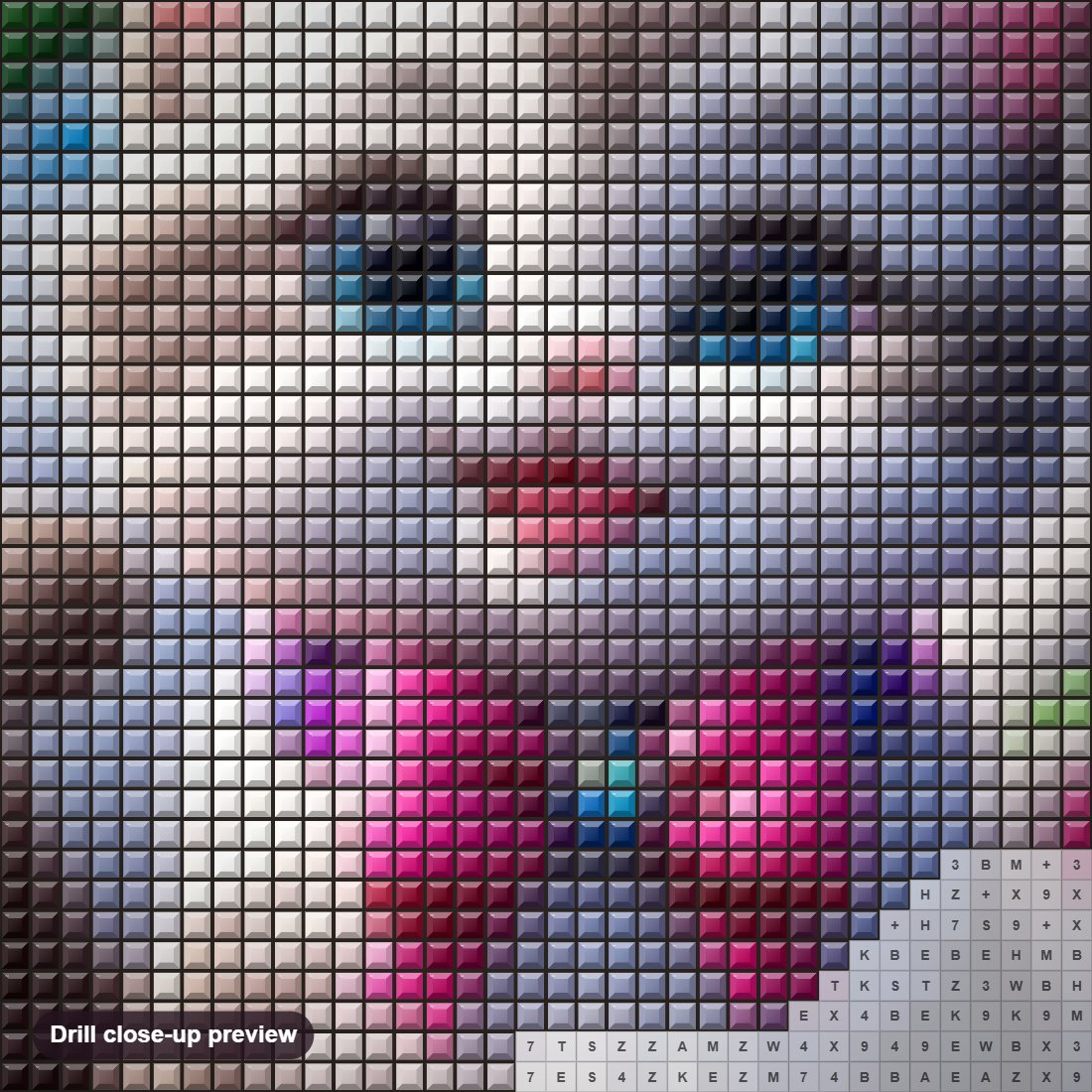 Close-up preview of the Cute Cat in Brightness Flower Blends diamond painting with square 5D drills and printed canvas symbols