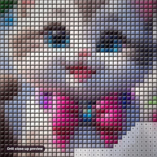Close-up preview of the Cute Cat in Brightness Flower Blends diamond painting with square 5D drills and printed canvas symbols