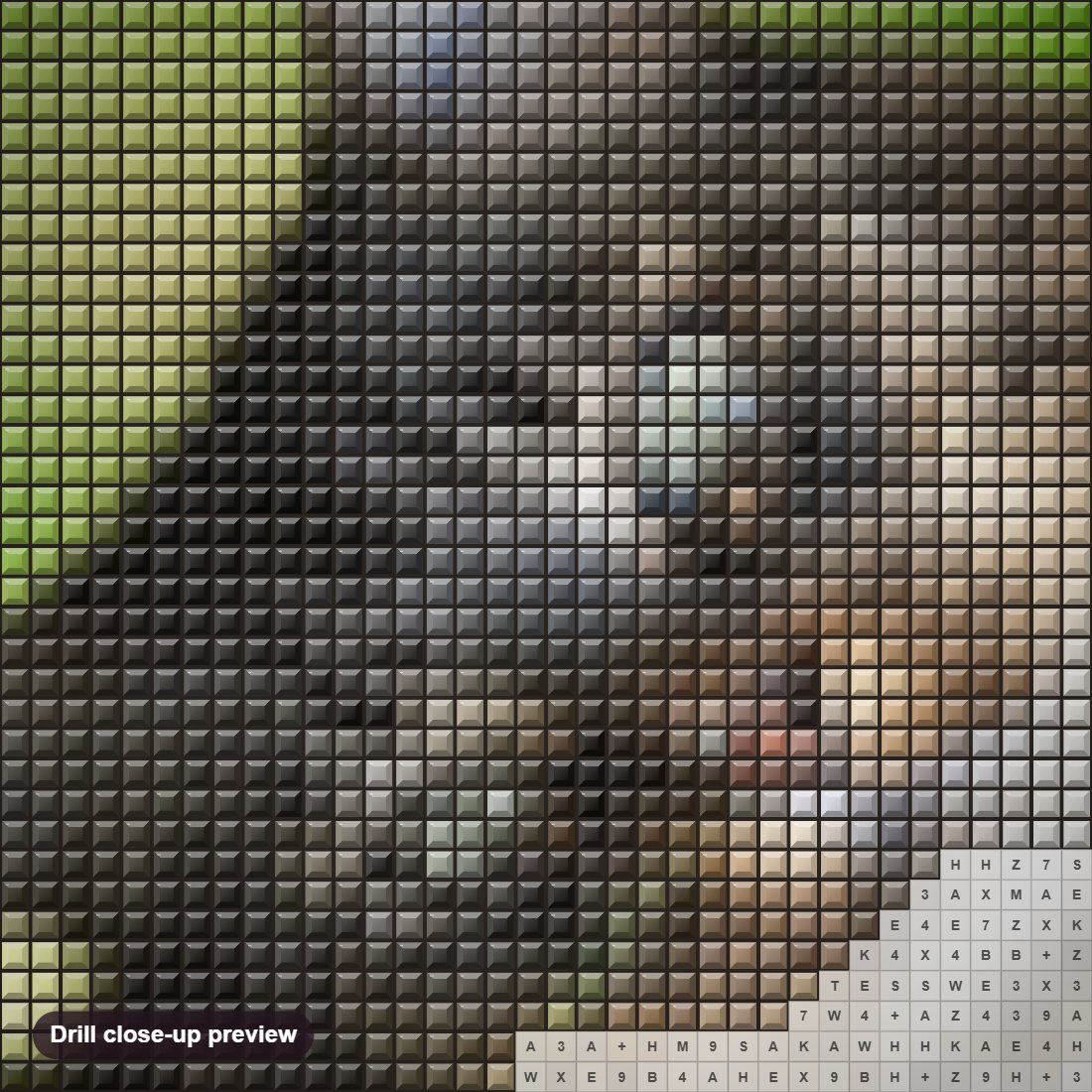 Close-up preview of the Cute Cat Looking Sideways diamond painting with square 5D drills and printed canvas symbols