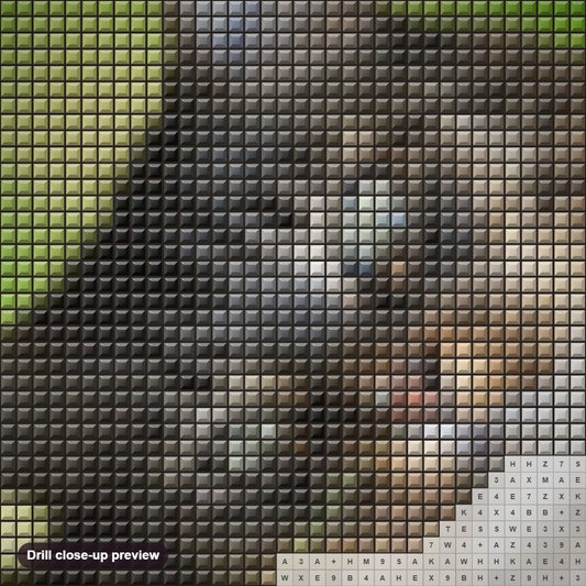 Close-up preview of the Cute Cat Looking Sideways diamond painting with square 5D drills and printed canvas symbols