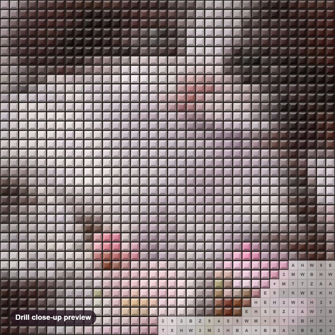 Close-up preview of the Cute Cat & Lovely Flowers diamond painting with square 5D drills and printed canvas symbols