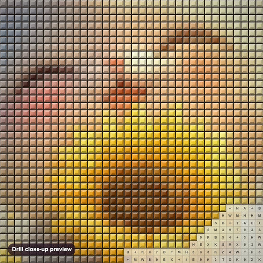 Close-up preview of the Cute Cat Posing with a Sunflower diamond painting with square 5D drills and printed canvas symbols