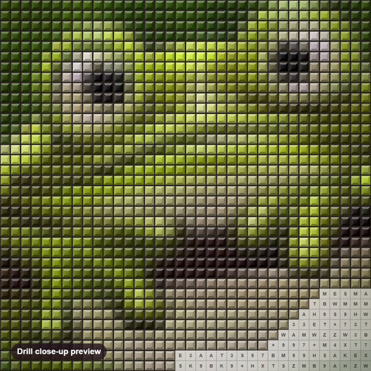 Close-up preview of the Cute Froggy diamond painting with square 5D drills and printed canvas symbols