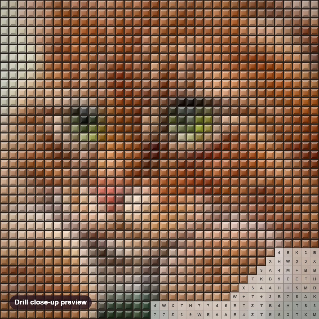 Close-up preview of the Cute Ginger Cat with Green Eyes diamond painting with square 5D drills and printed canvas symbols
