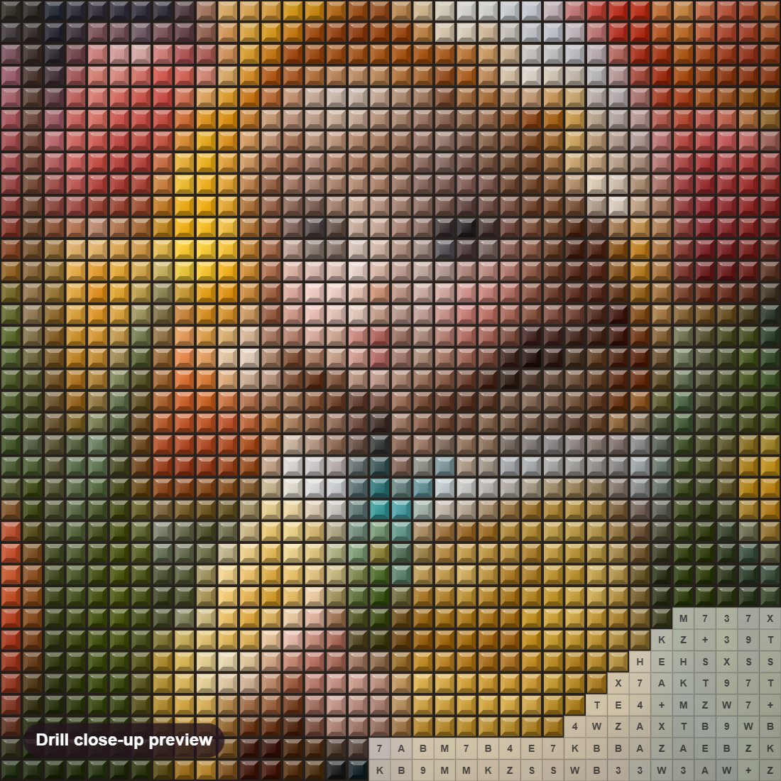 Close-up preview of the Cute Girl in a Tulip Garden diamond painting with square 5D drills and printed canvas symbols